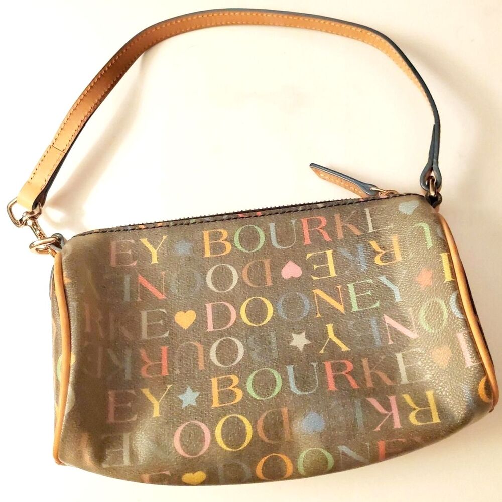 Y2K DOONEY & BOURKE Black Rainbow Letter Graphic Coated Canvas Leather Mini Bag